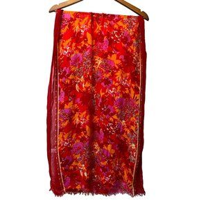 Floral Scarf Red Orange Pink Lightweight 65"x25" Rectangle Pashmina Headscarf